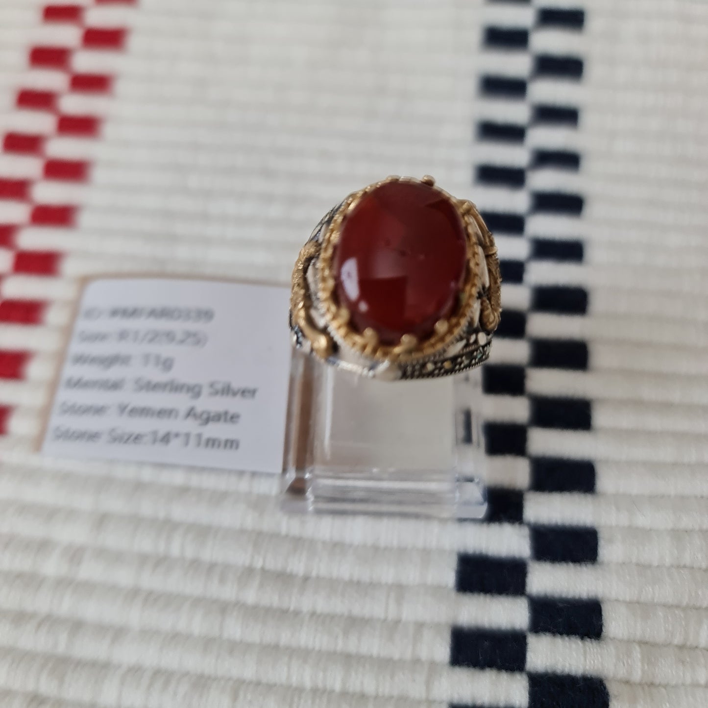 Yemeni Rare Genuine Agate 925 Silver Men's Ring MFAR0339