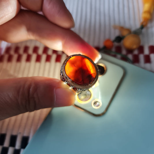 Yemeni Rare Genuine Agate 925 Silver Men's Ring MFAR0336