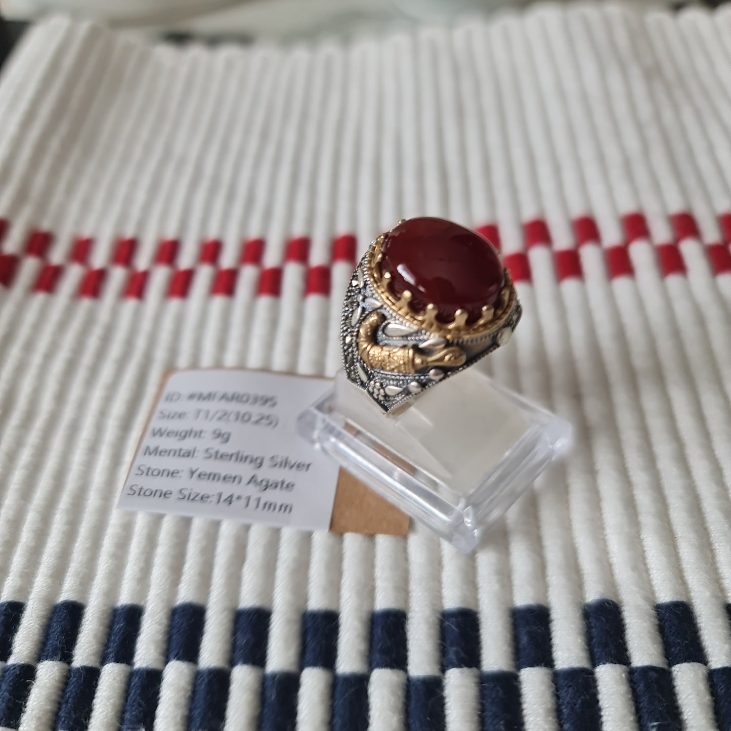 Yemeni Rare Genuine Agate 925 Silver Men's Ring MFAR0395