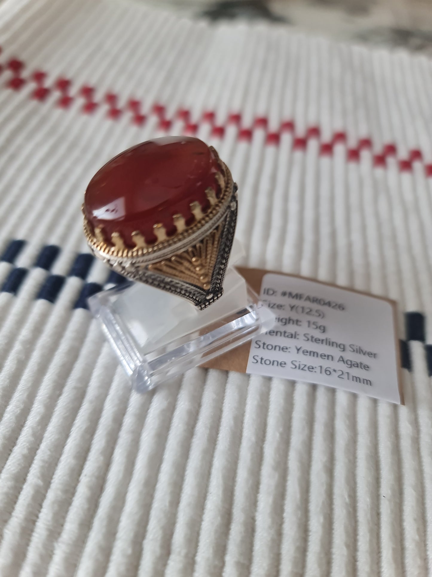 Yemeni Rare Genuine Agate 925 Silver Men's Ring MFAR0426