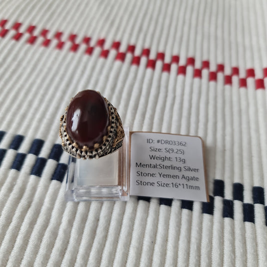 Yemeni Rare Genuine Agate 925 Silver Men's Ring DR03362