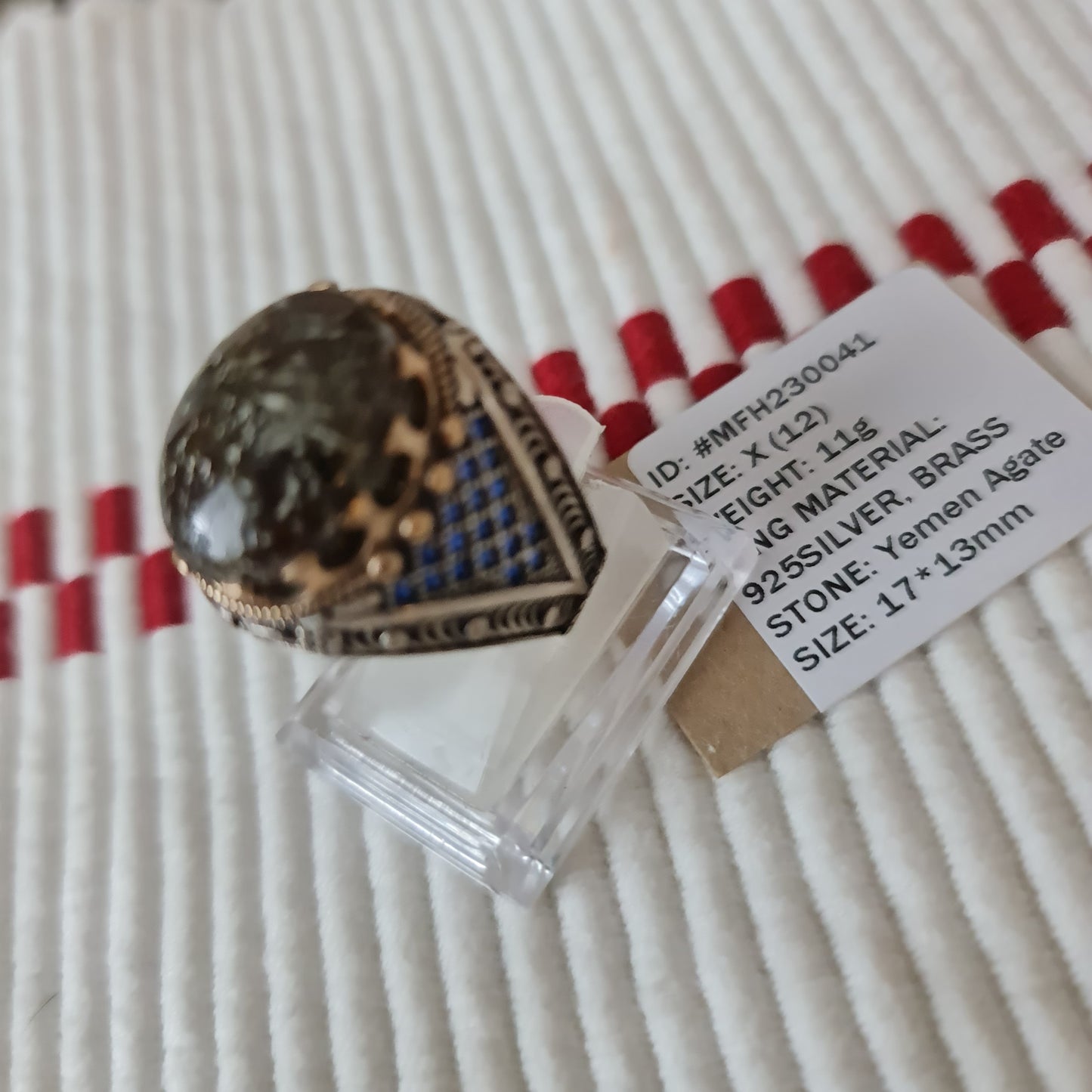 Yemeni Rare Genuine Agate 925 Silver Men's Ring MFH230041