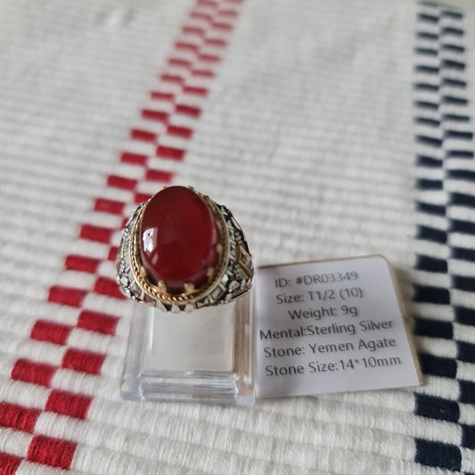 Yemeni Rare Genuine Agate 925 Silver Men's Ring DR03349