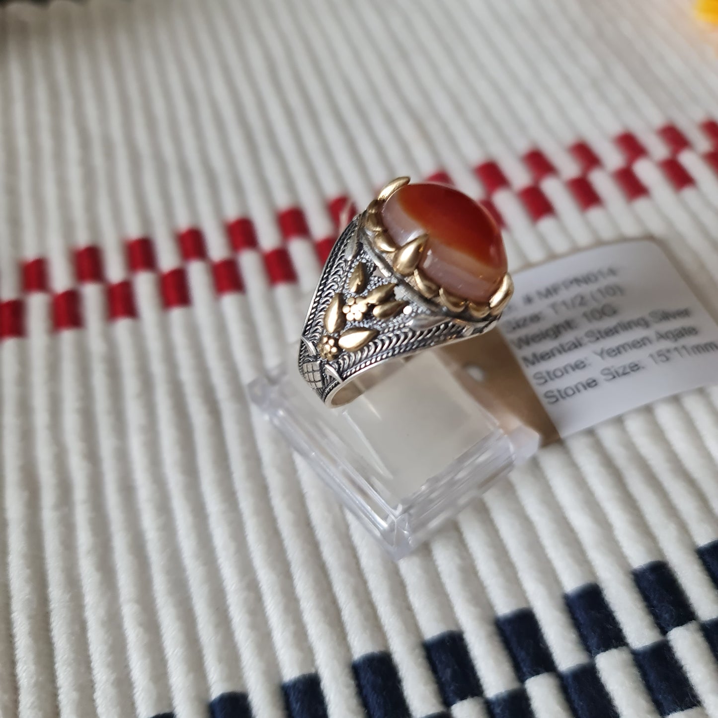 Yemeni Rare Genuine Agate 925 Silver Men's Ring MFPN014