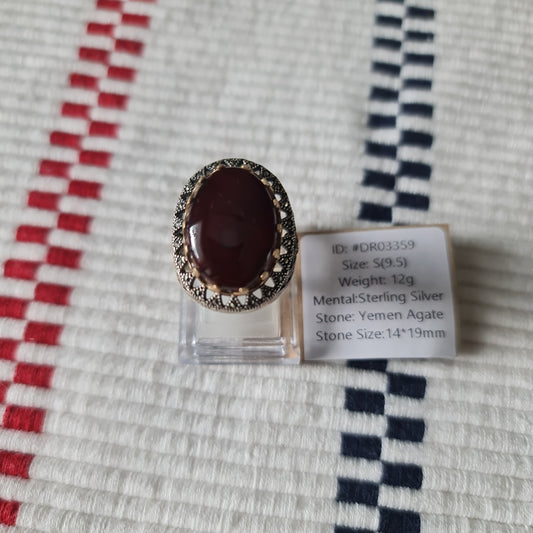 Yemeni Rare Genuine Agate 925 Silver Men's Ring DR03359