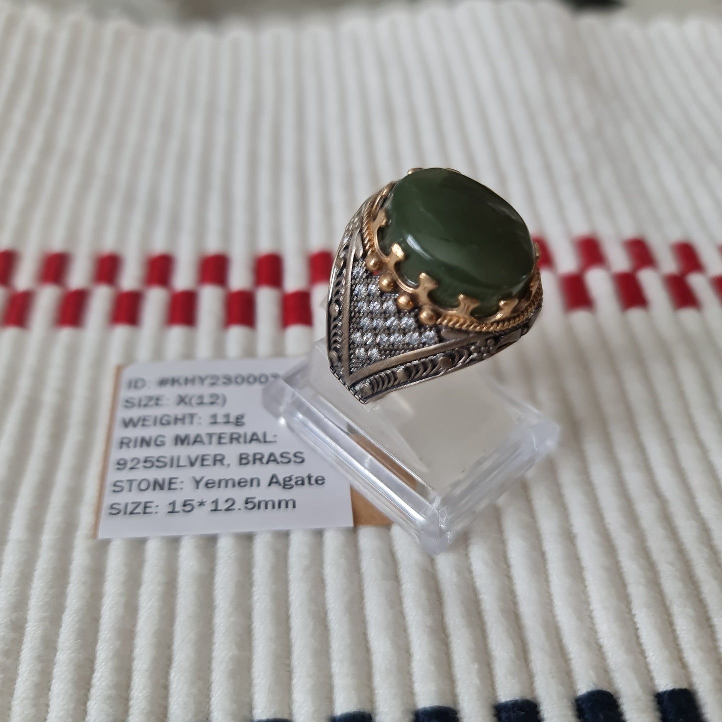 Yemeni Rare Genuine Agate 925 Silver Men's Ring KHY230003