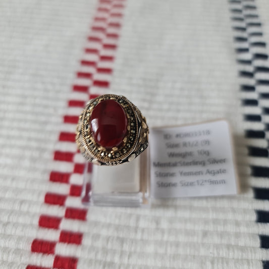 Yemeni Rare Genuine Agate 925 Silver Men's Ring DR03318