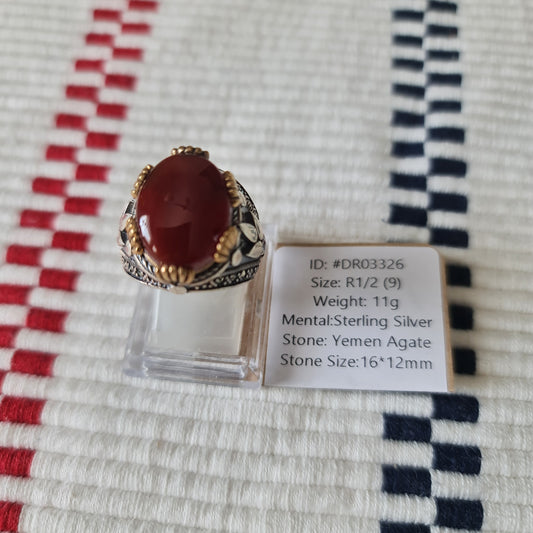 Yemeni Rare Genuine Agate 925 Silver Men's Ring DR03326