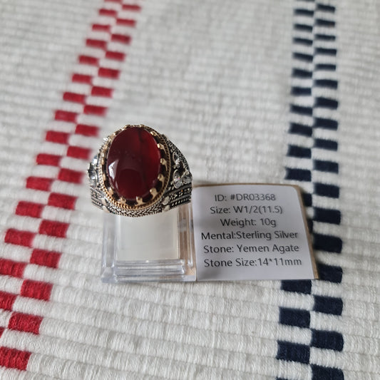 Yemeni Rare Genuine Agate 925 Silver Men's Ring DR03368