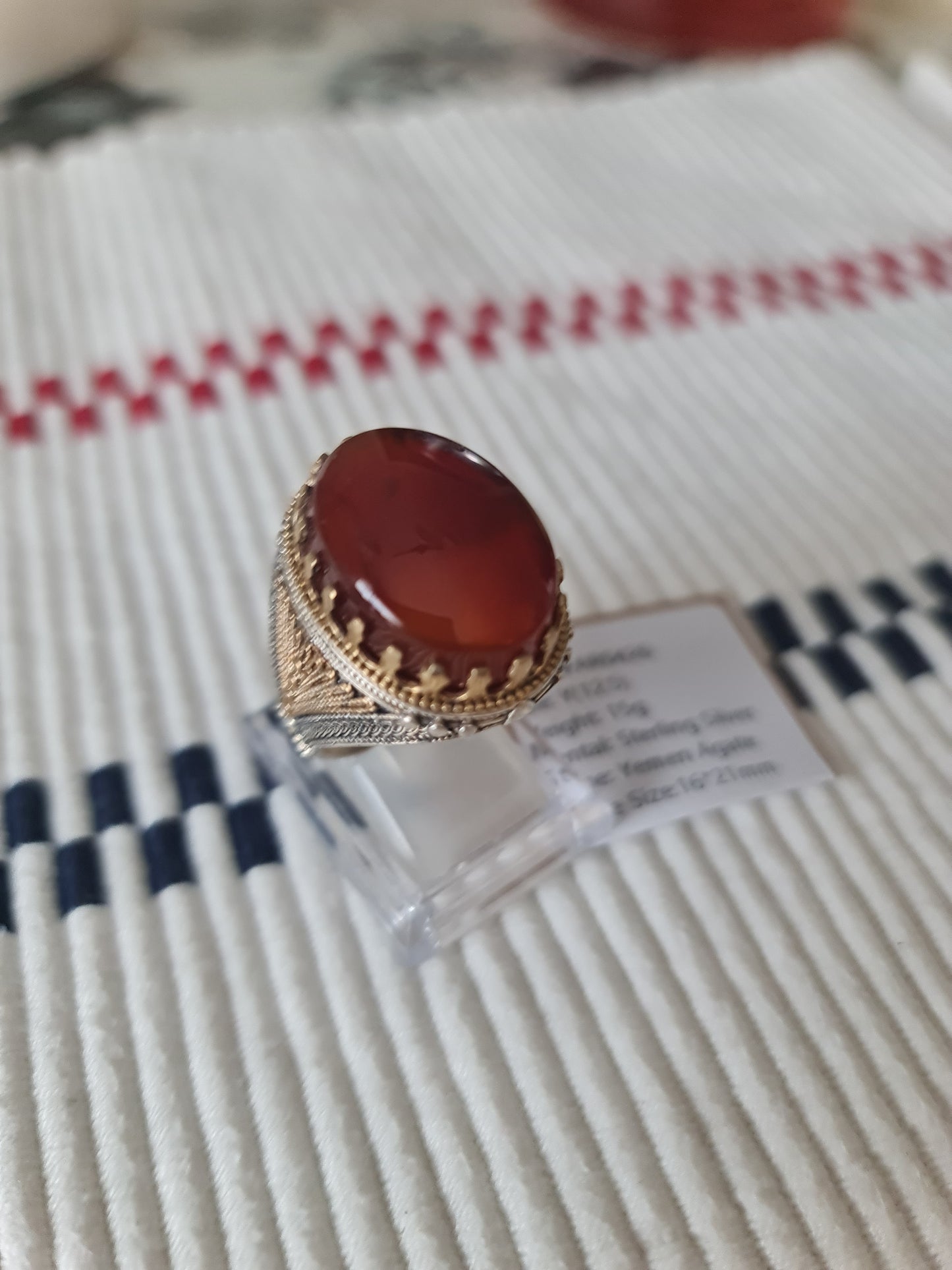 Yemeni Rare Genuine Agate 925 Silver Men's Ring MFAR0426