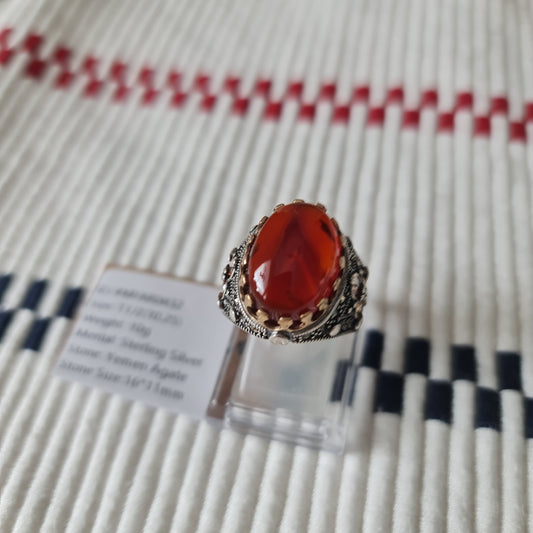 Yemeni Rare Genuine Agate 925 Silver Men's Ring MFAR0432