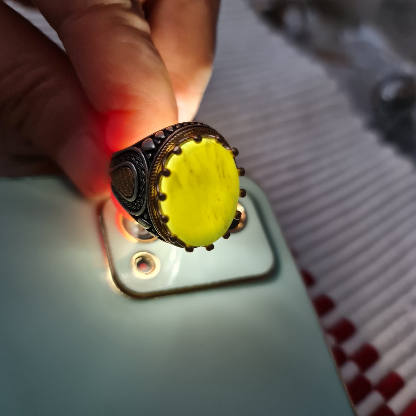 Yemeni Rare Genuine Agate 925 Silver Men's Ring KHH230622