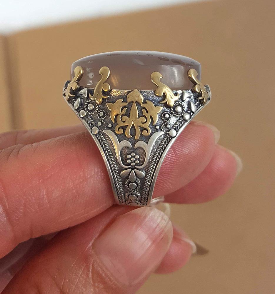 Yemeni Rare Genuine Agate 925 Silver Men's Ring MFPN0045 - Arabian Shopping Zone
