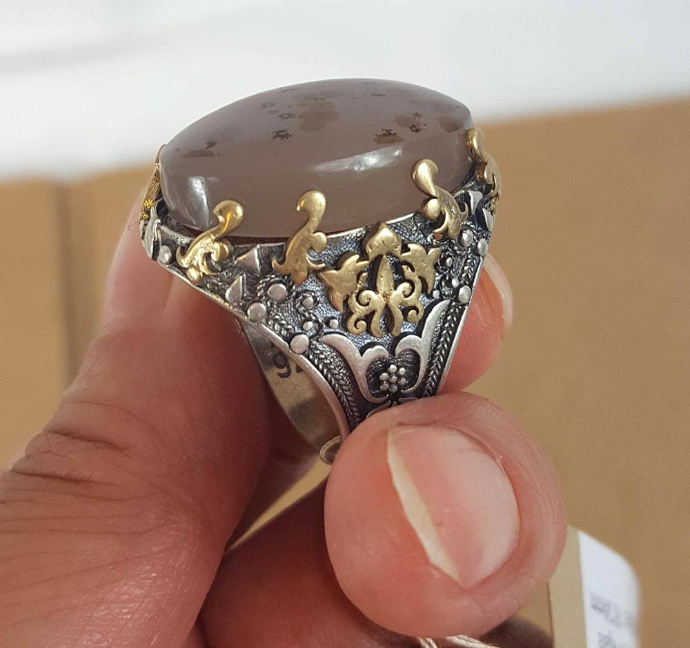 Yemeni Rare Genuine Agate 925 Silver Men's Ring MFPN0045 - Arabian Shopping Zone