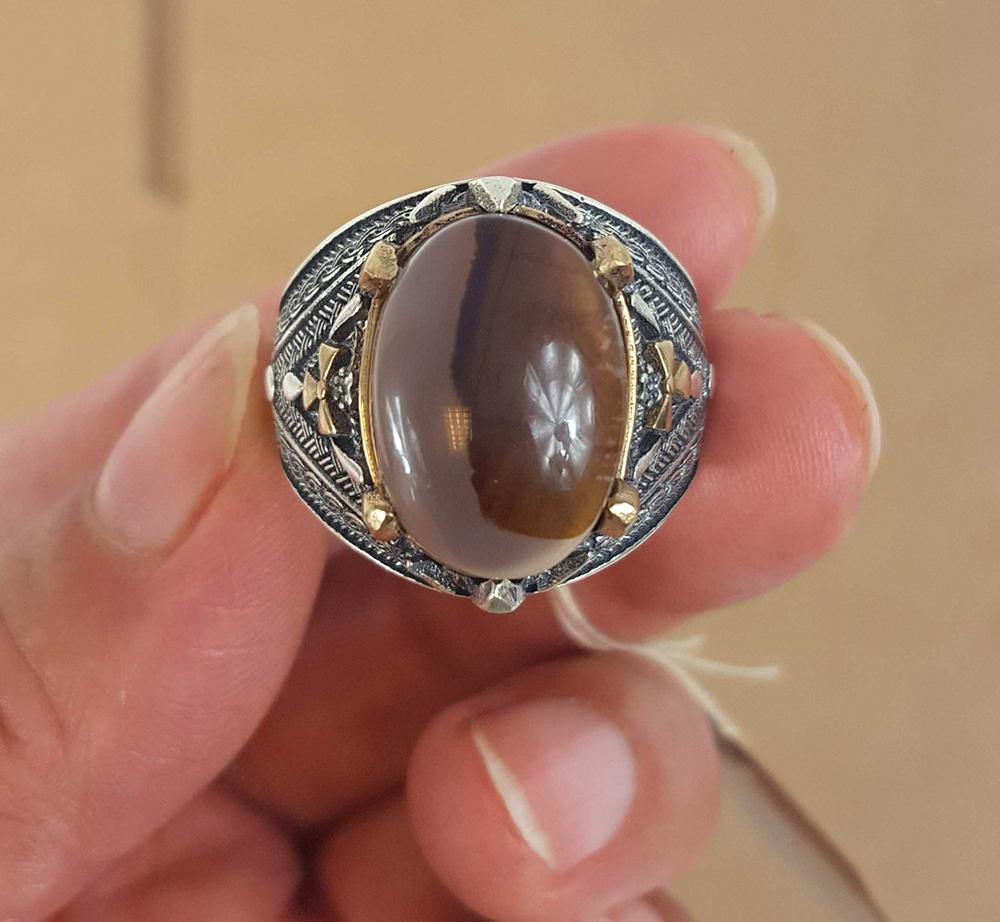Yemeni Rare Genuine Agate 925 Silver Men's Ring MFPN050 - Arabian Shopping Zone