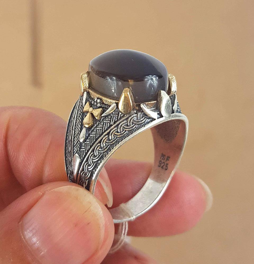 Yemeni Rare Genuine Agate 925 Silver Men's Ring MFPN050 - Arabian Shopping Zone