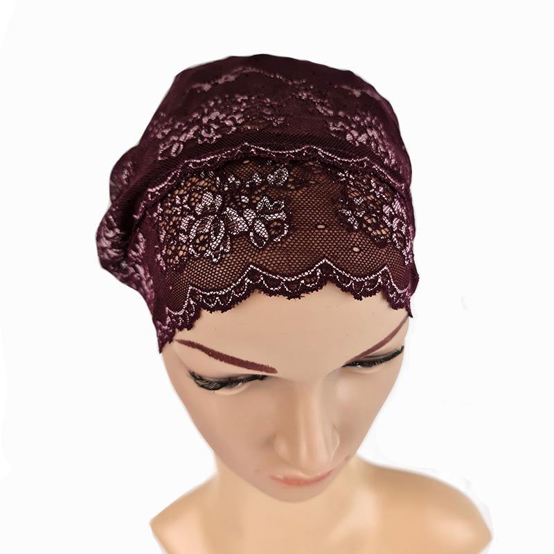 Full Lace Muslim Inner Hijab Caps Flower-Back Islamic Underscarf Hats - Arabian Shopping Zone