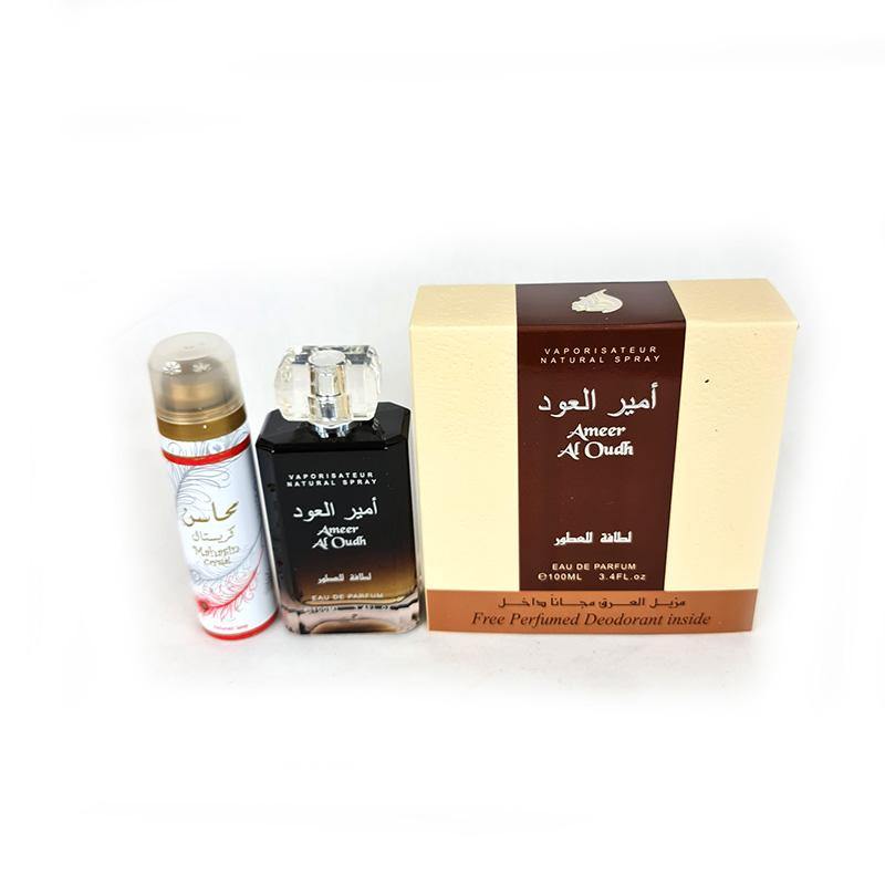 Ameer AL Oudh 100ml EDP Spray Perfume + Deodorant by Lattafa - Arabian Shopping Zone