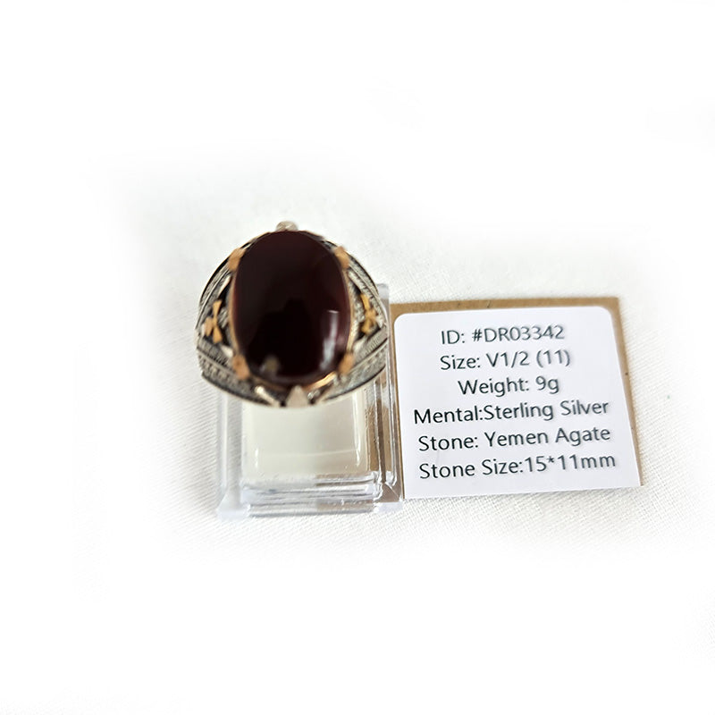 Yemeni Rare Genuine Agate 925 Silver Men's Ring DR03342