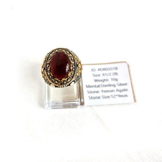 Yemeni Rare Genuine Agate 925 Silver Men's Ring DR03318