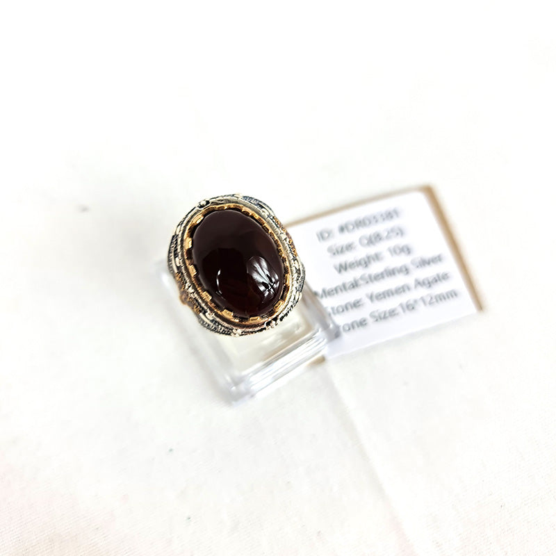 Yemeni Rare Genuine Agate 925 Silver Men's Ring DR03381