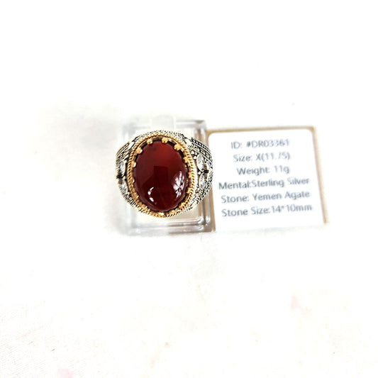 Yemeni Rare Genuine Agate 925 Silver Men's Ring DR03361