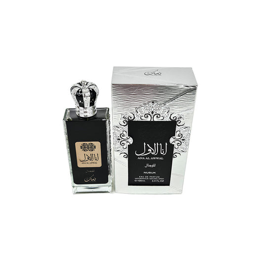 Ana AL Awwal Men's 100ml EDP bottle and boxed packaging with brand Nusuk Perfumes visible.