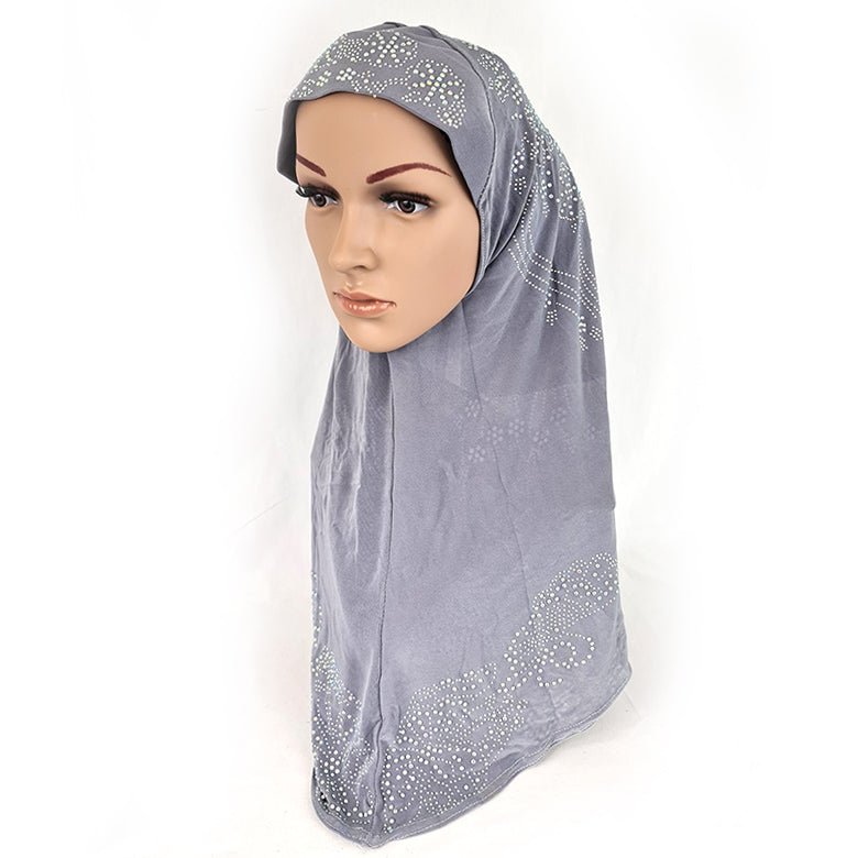 One-Piece Rhinestone Muslim Hijab Scarf Viscose CrystalHemp