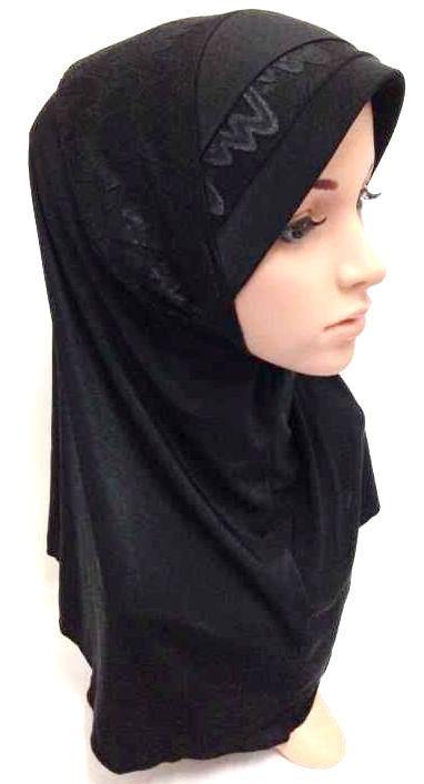 Viscose Ice Silk Lace Black Muslim Hijab Islamic Scarf Shawls - Arabian Shopping Zone