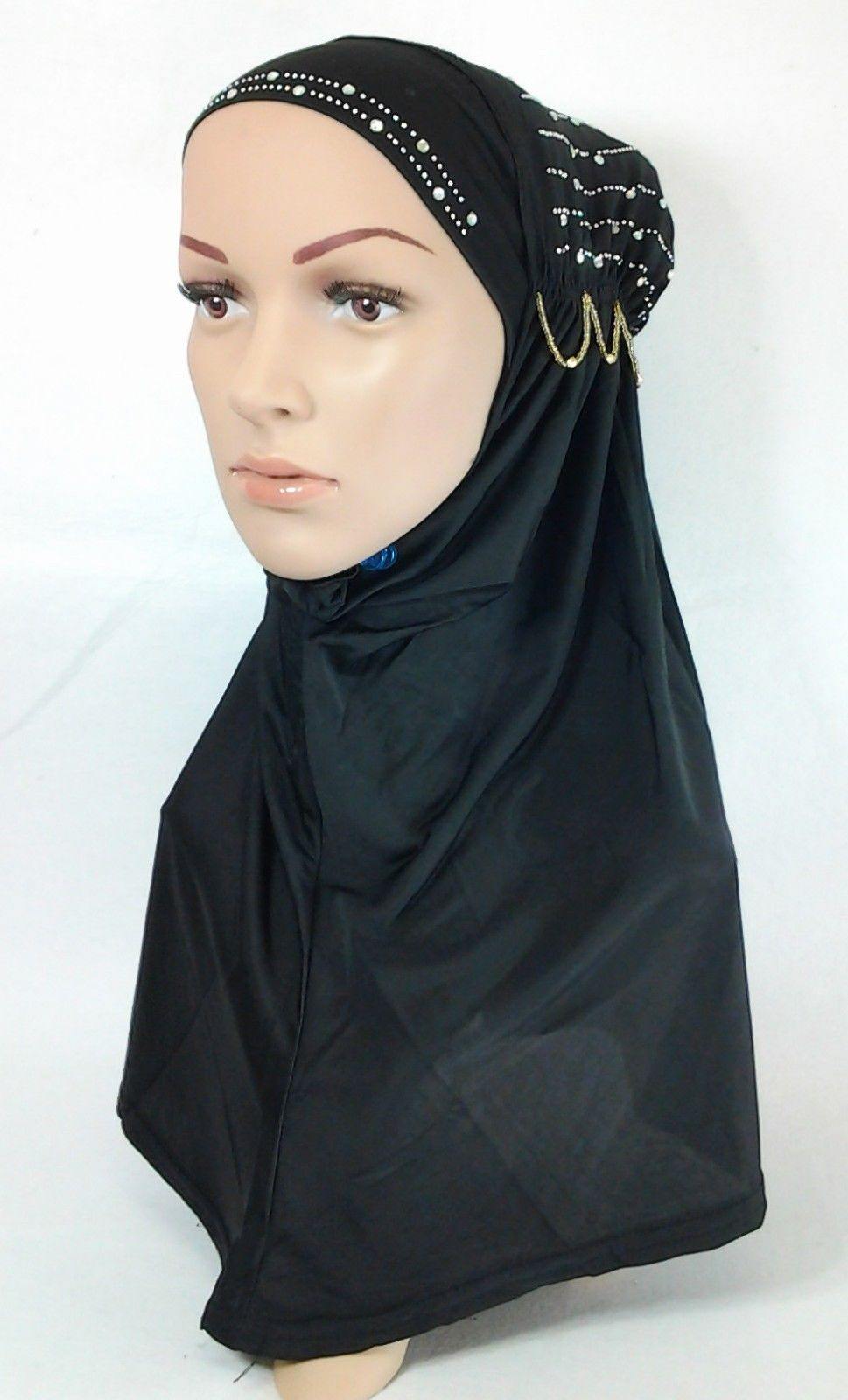 Polyester Ice Silk RhineStone Hijab Muslim Scraf Islamic Amira ASZ089A - Arabian Shopping Zone