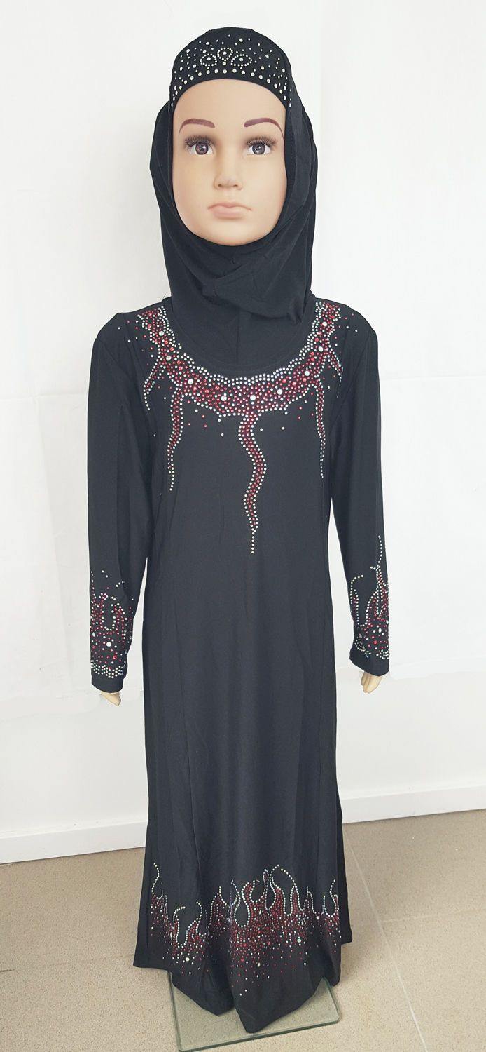 Girls Muslim Dress Kids Long Sleeve Holiday Abaya Islamic 3-12T - Arabian Shopping Zone