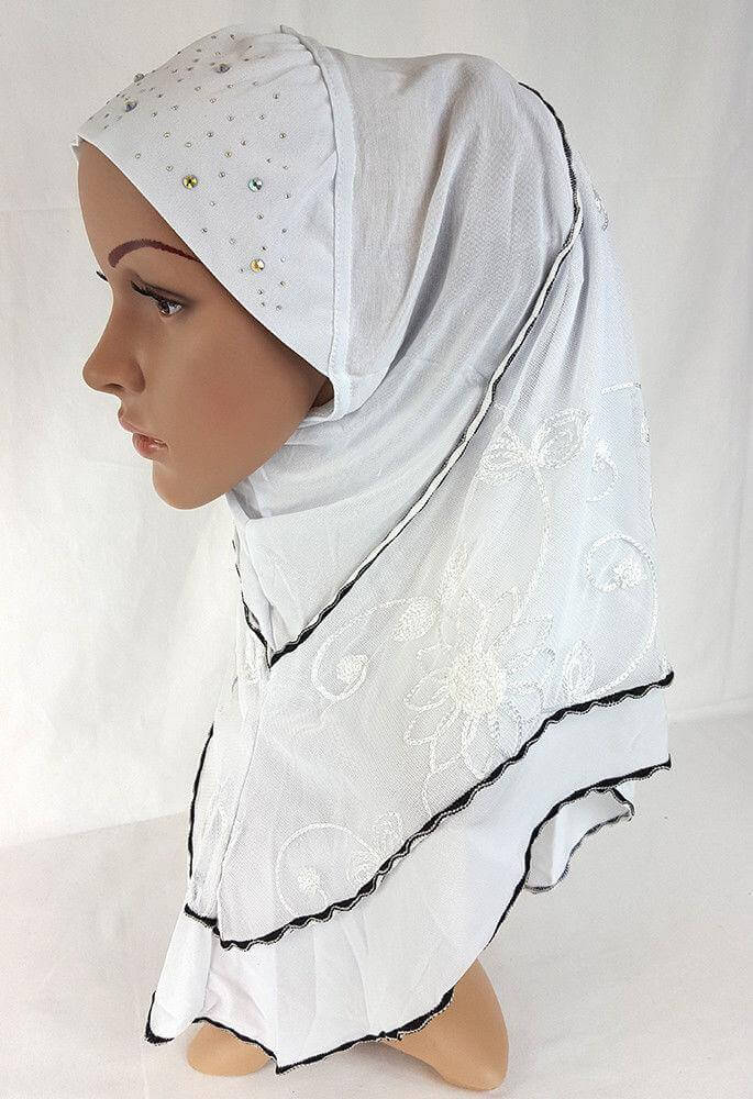 Lace Crystal Hemp Muslim Girl Amira Hijab Islamic Scarf Shawls Perfect Teenagers - Arabian Shopping Zone