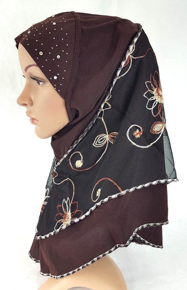 Lace Crystal Hemp Muslim Girl Amira Hijab Islamic Scarf Shawls Perfect Teenagers - Arabian Shopping Zone