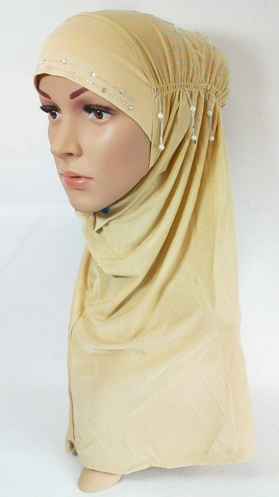 Ice Silk Rhine Stone Hijab Islamic Caps Headwear Arab Scarf ASZ088 - Arabian Shopping Zone