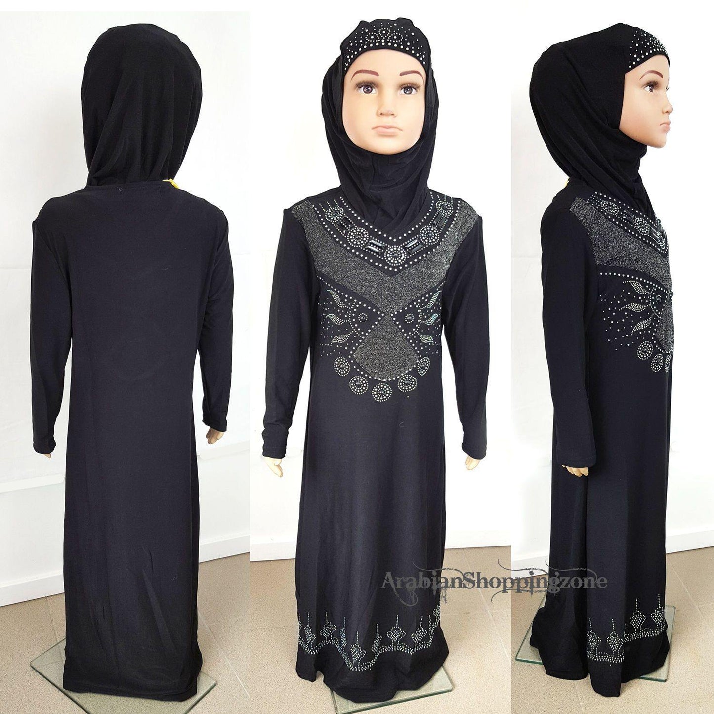 Classic Girls Muslim Dress Kids Long Sleeve Abaya Islamic 3-12T - Arabian Shopping Zone