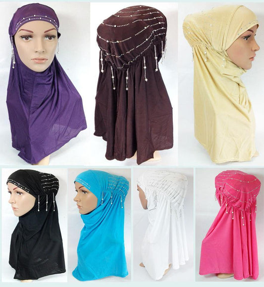 Ice Silk Rhine Stone Hijab Islamic Caps Headwear Arab Scarf ASZ088 - Arabian Shopping Zone