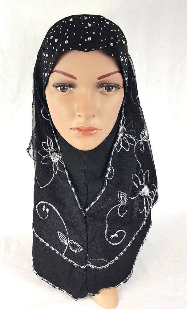 Lace Crystal Hemp Muslim Girl Amira Hijab Islamic Scarf Shawls Perfect Teenagers - Arabian Shopping Zone