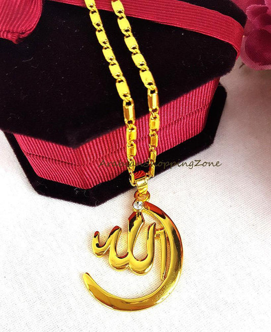 Allah Name Pendant Necklace For Women Silver-Gold Color Zirconia - Islamic Shop