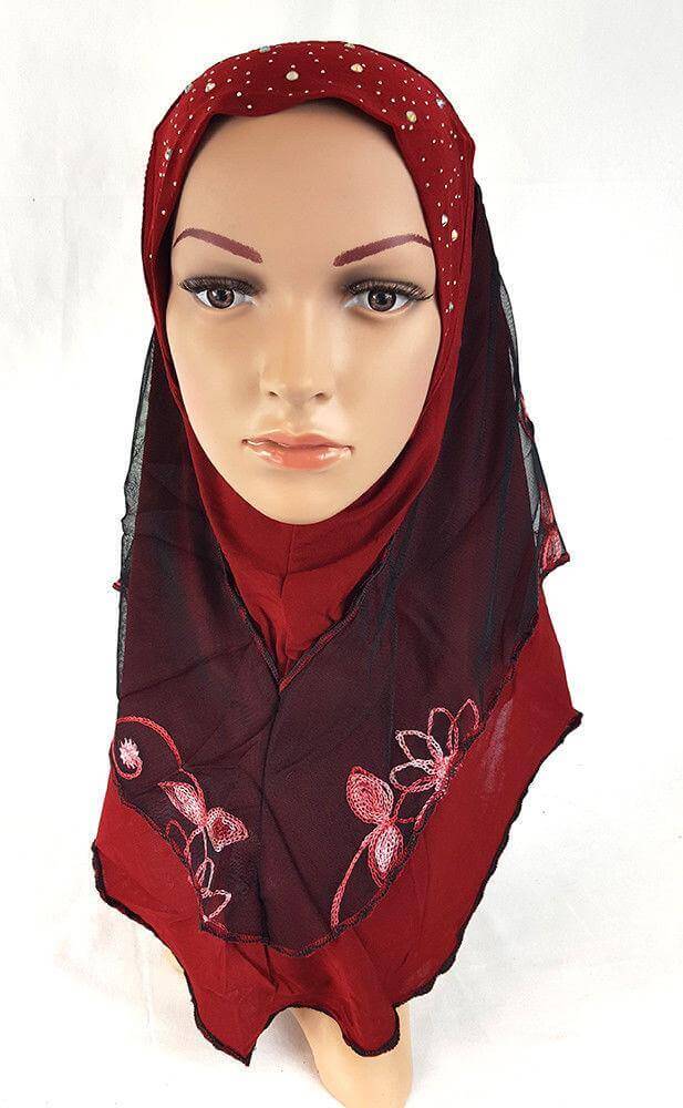 Lace Crystal Hemp Muslim Girl Amira Hijab Islamic Scarf Shawls Perfect Teenagers - Arabian Shopping Zone