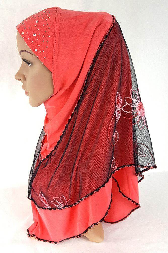 Lace Crystal Hemp Muslim Girl Amira Hijab Islamic Scarf Shawls Perfect Teenagers - Arabian Shopping Zone