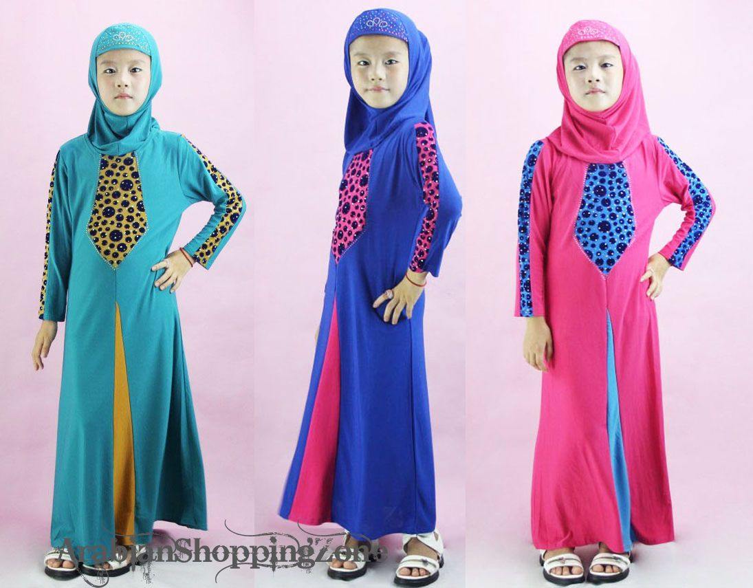 Children Girls Muslim Dress Kids Long Sleeve Abaya Islamic 4-14T - Arabian Shopping Zone