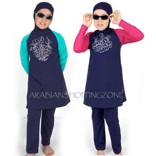 Girl Muslim Islamic Full Cover Swimwear Beach Wear Costumes 4-14T - Arabian Shopping Zone