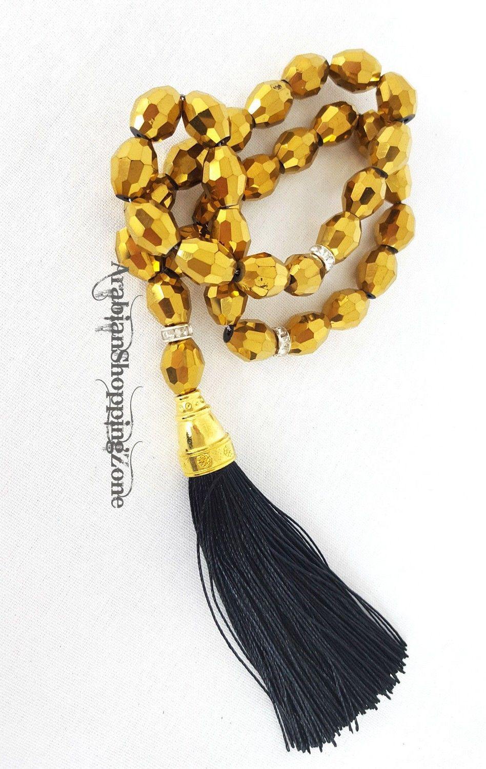 Islamic Salah 12mm Golden Crystal Prayer Beads 33 Mesbaha - Arabian Shopping Zone