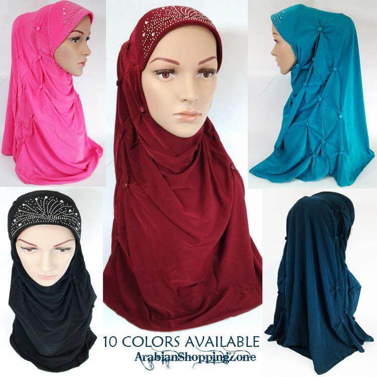 Crystal Hemp Over Chest Hijab Muslim Scarf Islamic Amira Hijab 12-Color - Arabian Shopping Zone