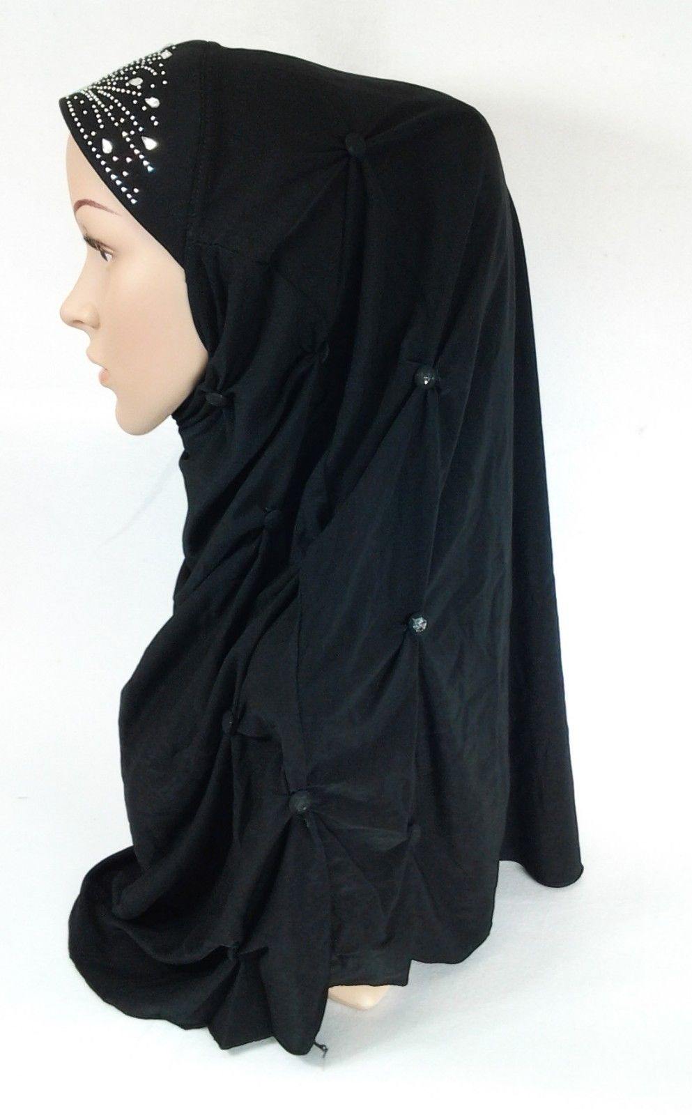 Crystal Hemp Over Chest Hijab Muslim Scarf Islamic Amira Hijab 12-Color - Arabian Shopping Zone