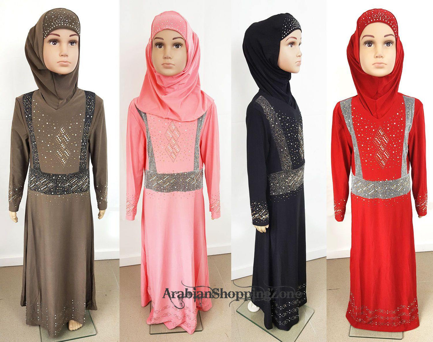 Stylish Girls Muslim Dress Kids Long Sleeve Abaya Islamic 4-12T - Arabian Shopping Zone
