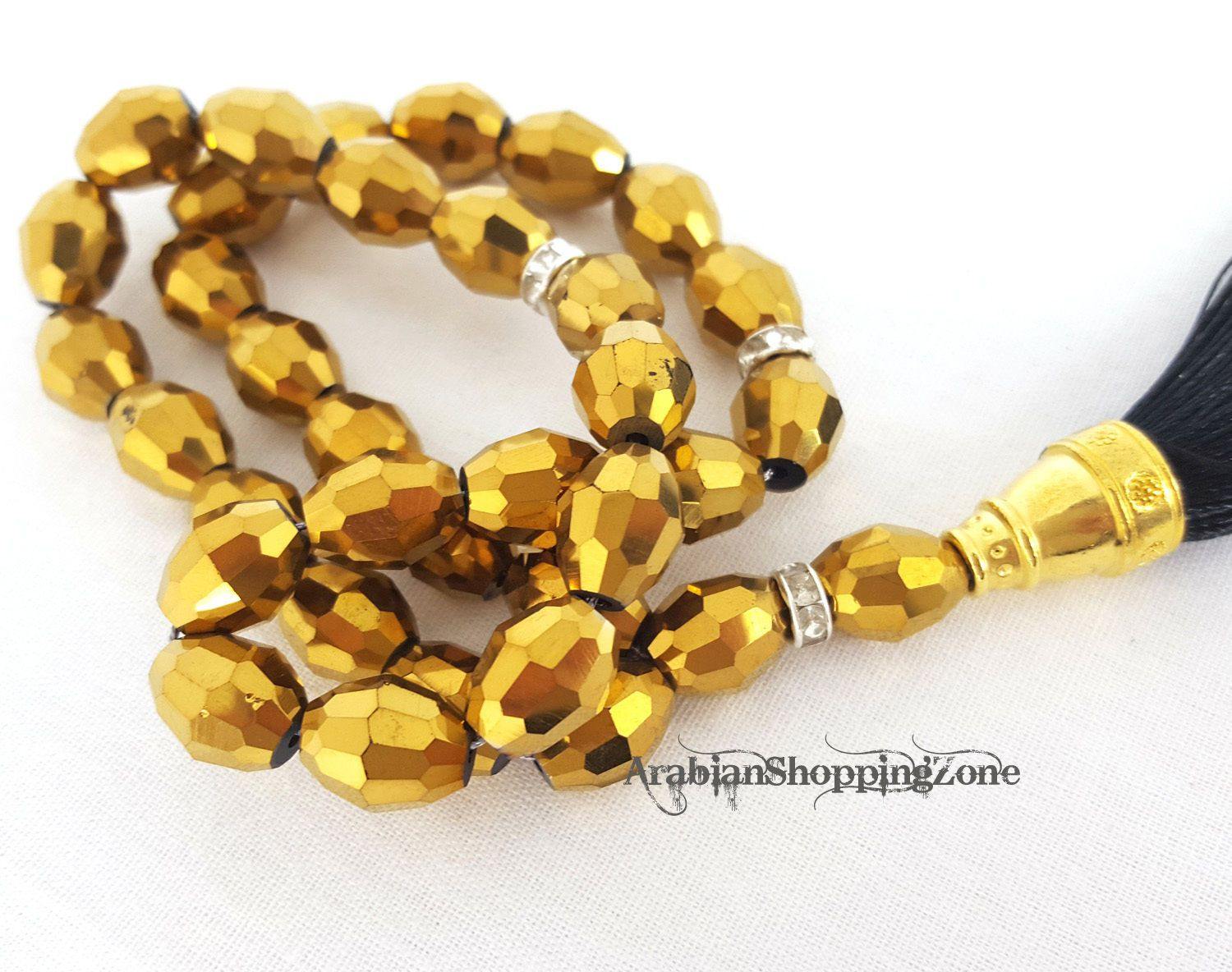 Islamic Salah 12mm Golden Crystal Prayer Beads 33 Mesbaha - Arabian Shopping Zone