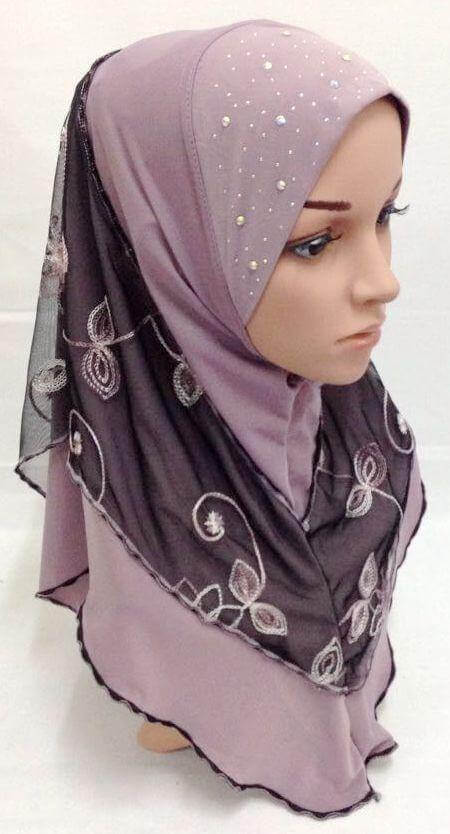 Lace Crystal Hemp Muslim Girl Amira Hijab Islamic Scarf Shawls Perfect Teenagers - Arabian Shopping Zone