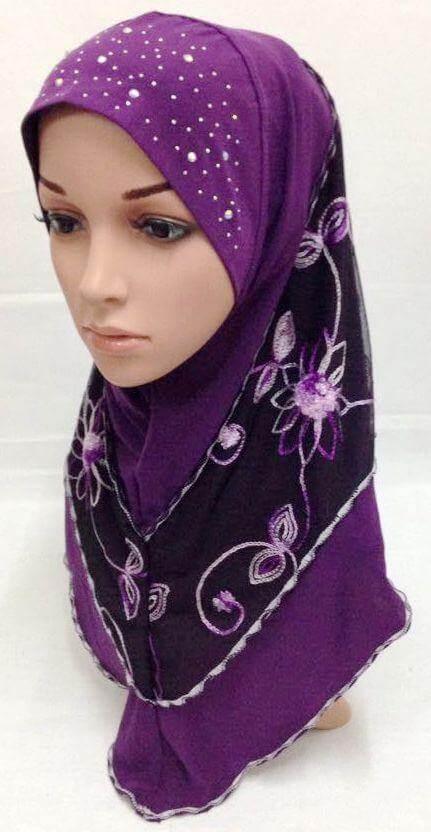 Lace Crystal Hemp Muslim Girl Amira Hijab Islamic Scarf Shawls Perfect Teenagers - Arabian Shopping Zone