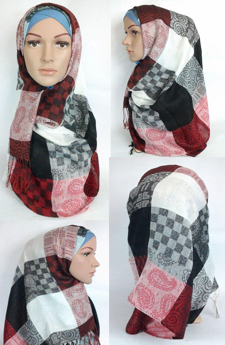 Cotton Blend Hijab Gridiron Muslim Long Scarf Hijab Islamic Shawls - Arabian Shopping Zone